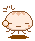Four pixel-art frames of a round, beige cartoon character with brown accents standing on a brown base against gray background.