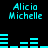 Pixelated cyan text and bar graphs on black background, with repeated name display across two