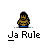 A 4x4 contact sheet of pixel art frames showing a muscular cartoon character with brown skin and blue shorts, displaying various poses and expressions while the text "Ja Rule" appears below each frame.