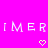 Pixelated text 'iMERIMER' in white on bright pink background with two yellow pixel hearts below.