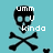 Pixelated skull and crossbones icon with white text reading 'umm kinda broke my HEART!' on a cyan background.