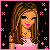 Animated pixel art contact sheet of a female character with long brown hair in various expressions against a black background with pink plus signs.