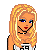 Pixel art image of a blonde woman with blue eyes and red lips, wearing white top and gray pants with Tommy Hilfiger logo, below text "I need" in blue block letters.