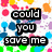 Pixelated text reads 'could you save me from myself?' over a colorful abstract background of scattered dots.