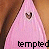 Pink triangular shape with brown border and heart cutout, displaying partial text fragments.