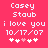 Pixelated text on pink background with animated heart sequence showing 'Casey Staub i love you 10/17/07' and five hearts where the third heart changes color.