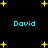 Black background with yellow star shapes and four instances of the text 'David' in cyan pixelated font.
