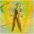 Pixelated figure in brown outfit with arms extended against yellow-green gradient background.