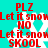 A turquoise background with white snowflakes and red text reading PLZ, Let it snow, NO, SKOOL in a repeating pattern.