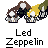 Animated contact sheet showing 13 sequential frames of a Led Zeppelin-themed buddy icon with multiple visual elements including band members, airship, and explosion effects.