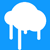 White cloud-shaped icon with dripping edges on solid blue background, rendered in pixelated style.