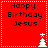 Red square icon with white dotted border displaying "Happy Birthday Jesus" text and a small Christmas tree graphic.