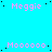 repeated text elements on a cyan background with scattered black dots, featuring alternating 'Meggie' and 'Moooooo Meggie' in pink pixelated font