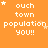 Orange background with white pixelated text 'ouch town population you!!' and small stars, showing animation changes in star positions across frames.