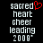 Pixelated text reads 'sacred heart cheer leading 2009' with a red pixel-art heart replacing the letter O in sacred on one side.
