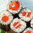 A cluster of sushi rolls with orange centers and white rice, overlaid with blue text reading "where's NEMO!?!?" in a pixelated font.
