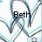 Animated icon with blue and black wavy lines on white background, displaying sequential text: 'Beth', '=D', and '>333'.