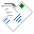 Pixelated white diamond-shaped icon with green cross, blue dots, and gray lines on black background; animation cycles through six distinct states.