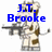 Pixelated character with brown spots holds a rifle, text above reads 'J.T. Brooke' and 'Denbigh Ward', lower version shows partial text 'Brooke Girlfrien'.