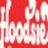 Red background with white stylized text repeating 'Hoodsie' in a distorted, pixelated pattern across the image.