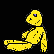 Yellow pixelated figure in five distinct poses against black background, with yellow text 'Korn' on right side.