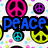 Pixelated icon with peace symbols, 'PEACE' text, soccer ball, and 'LOVE' text on a purple background.