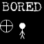 Animated contact sheet of a stick figure interacting with a cross symbol across 23 frames, displayed on black background with "BORED" text repeated above each row.