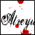 Pixelated static icon featuring stylized text with red splatter effects on a white background.