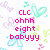 Pixelated icon with pink text reading CLC ohhh eight babyyy surrounded by pastel-colored pixel art flowers and leaves on white background.