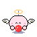 Pixel art contact sheet of an animated pink angelic character with wings and halo performing various actions across 8 frames, including holding a red ball, floating, crying, and losing the ball.