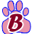 Six animated frames of pink paw prints with blue outlines and maroon B letters on a gray background arranged in 3x2 contact sheet layout.