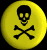 Yellow circular icon with black skull and crossbones symbol, displayed in a of four identical icons on dark background