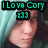 Pixelated image of a person with light blue hair and dark clothing, featuring text overlay reading "I Love Cory" in cyan block letters.