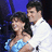 Pixelated image of two people dancing on a purple background with yellow text reading "Dancing With the Stars!" and "Marie & Jonathon".