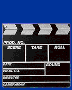 Three vertical display film clapperboard icons on blue backgrounds with gray borders; the right shows red "e-mail" text