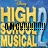 Animated sequence of 'High School Musical 2' title card with changing overlaid text on a blue background.