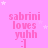 Pink background with repeated text "sabri ni loves yuhh :]" in pink, white stars scattered, and a gray rectangle in bottom-right corner.