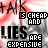 A repeating pattern of text elements in black, white, and red on a gray background with diagonal red stripes.