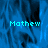 Blue-toned pixelated image with cyan text reading "Mathew" in three positions over a swirling abstract background.