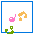 Pixelated animation of musical symbols and green anchors shifting across white background with blue border.