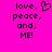 Pixelated text on bright pink background with heart symbol replacing comma after 'love' in left