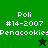 Green background with white text reading 'Poli #14-2007 Penacookie' and a star symbol that alternates between black and green.