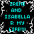 Pixelated cyan text on black background with white crackle effect, repeated four times in a