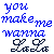 Animated contact sheet showing five frames of a pixelated text-based buddy icon with changing colors and stylized leaf symbols beneath the phrase "you make me wanna".