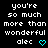 Pixelated text reads "you're so much more than wonderful aec" with cyan heart symbols on black background, repeated in