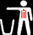 White stick figures with red vertical stripes on torsos stand against black background; some hold Spanish flag or swastika symbols, others interact with trash cans containing flames.