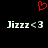 Red pixelated heart symbol above two identical white text strings reading 'Jizzz<3' on black background.