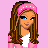 Pixel art contact sheet of a cartoon girl character in various poses with pink-themed text and symbols on a solid pink background.