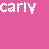 Four instances of the word 'carly' in white pixelated text on a solid pink background, arranged in a two-by-two pattern