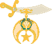 Animated sequence of a character with golden crescent moon, star, and sword above, transitioning from a full-body pose to a head-and-shoulders view against a gray background.